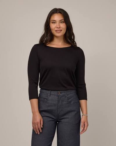 Colette Merino Wool Quarter-Sleeve Top - Black – Colette Quarter-Sleeve Top  | wool&