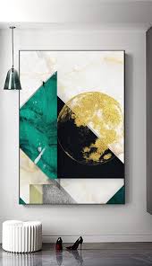 Black And Gold Artwork Green Black Gold Foil Abstract Printable Artwork Simple Home Etsy Geometric Painting Abstract Canvas Painting Geometric Art