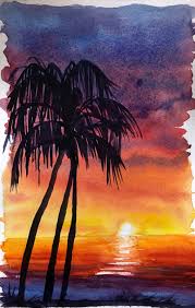 Sunset on the intracoastal this painting is an original watercolor painted by me and is part of the wrightsville beach series as seen on my instagram! How To Watercolor Paint A Sunset Sky With Silhouettes