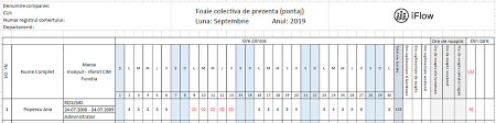 Foaie colectiva de prezentape luna : Model Pontaj Cu NumÄr De MarcÄ Septembrie 2019 Model Pontaj