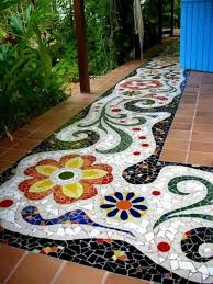 Brick Mosaic Flower Design Walkway Mosaic Decor Mosaic Walkway Mosaic Garden