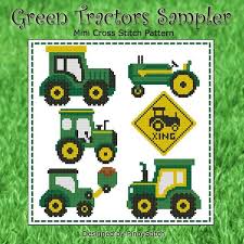 I find it takes my10 year old longer to backstitch her projects than it does to cross stitch them, so we're just sticking to the cross stitch for now. Green Tractors Sampler Kreuzstich Baby Kreuzstichmuster Kreuzstich