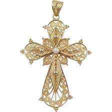 Vintage 18k Gold Filigree Cross Pendant With Cultured Pearl Accent Cross Jewelry Cross Pendant Symbolic Jewelry
