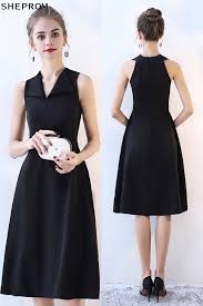 Black V Neck Simple Party Dress Knee Length Black Knee Length Dress Simple Party Dress Simple Dresses