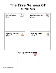 the 5 senses of spring chart by dalashay whitehead tpt