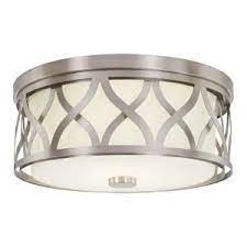 We use bulb houses that fit g9 leds or halogen easily found anywhere (amazon or home depot, etc.) Home Decorators Collection 3 Light Brushed Nickel Flush Mount With Etched White Glass 239 Kitchen Ceiling Lights Kitchen Lighting Fixtures Low Ceiling Lighting