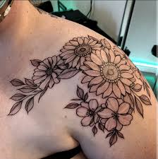 This shoulder tattoo is great for those of us who just love purple flowers. Floral Shoulder Cap Hybridink Tattoos Facebook