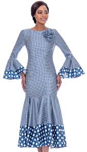 Terramina 7724 Bl 1pc Novelty Pleated Drop Waist Dress With Polka Dot Trims And Bell Cuffs