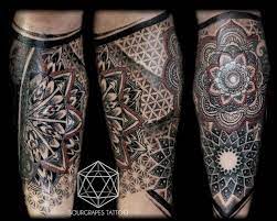 Mandala Dotwork Leg Sleeve Tattoo Sleeve Tattoos Leg Sleeve Tattoo Geometric Mandala Tattoo