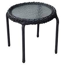 Outdoor Wicker Tempered Glass Top End Table Black At Home