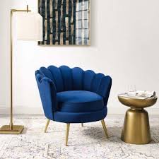 Blue Velvet Round Back Petals Gold Legs Armchair Blue Velvet Accent Chair Accent Arm Chairs Velvet Accent Chair