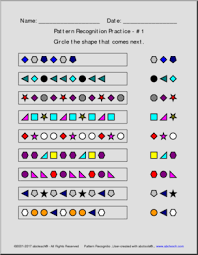Children are immersed in print and interacting with it in many ways. Pattern Recognition Practice Pattern Practice Shapes And Patterns Kindergarten Math Worksheets Abcteach