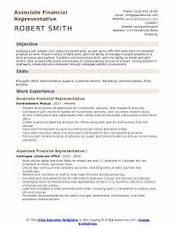 Financial service representative job duties include promoting various financial products and services and selling them to the prospective as well as existing clients. Associate Financial Representative Resume Samples Qwikresume