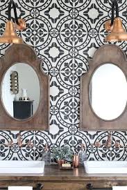 Black And White Moroccan Tile Backsplash Try A Cement Statement Wall Both Practical And Beautiful A Rustic Double Vanity Sink Sings A Moroccan Tile Bathroom Moroccan Tile Backsplash Bathroom Trends