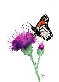 Watercolor Painting Monarch And Milk Thistle Floral Nature Art Print Archival Canvas Or Paper Reproduction Thistle Painting Watercolor Paintings Thistle Tattoo