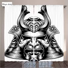 Estilo Vintage Japones Oriental Demonio Mascara Samurai Arte Marcial 2 Paineis Cortinas De Estar Quarto Quarto Preto E Branco Set 145 265 Sm Curtains Color Colorful Curtainscurtains Curtain Aliexpress