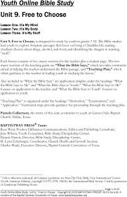 Each lesson, course, and workbook is a free study of the gospel of christ and living as a christian. Youth Online Bible Study Unit 9 Free To Choose Pdf Free Download