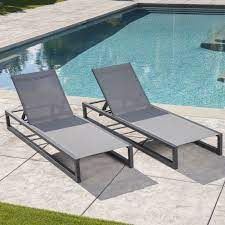 mottetta outdoor finished aluminum framed chaise lounge with mesh body pool lounge chairs sun lounger patio loungers