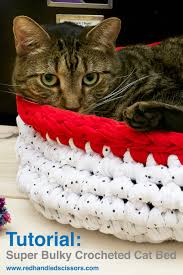 Crocheted scrap yarn cat bed. Tutorial Super Bulky Crocheted Cat Bed Red Handled Scissors