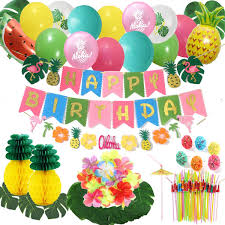 Nunez's board hawaiian home decorating on pinterest. Hawaii Luau Party Decoration Tropical Hawaii Birthday Party Supplies Include Bday Banner Artificial Tropical Palm Leaves Hibiscus Flowers Honeycomb Pineapples Summer Balloons Umbrella Straws Walmart Com Walmart Com