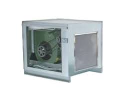 The unit consists of a large metal box that contains a heater, ev. Make Up Air
