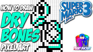 How To Draw Dry Bones From Super Mario Bros 3 Nintendo Smb3 Pixel Art Drawing Tutorial Youtube Pixel art thème petits super mario bros 3 en perle hama midi.