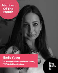 Meet She Runs It Member of the Month: Emily Yager 🌟 Emily is the Sr.  Manager of Business Development at TCC Global: LoyaltyQuest, where she's  helping expand a digital loyalty platform into