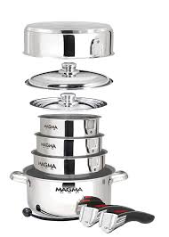 Nested cookware stores easily and saves cabinet space. Magma 10 Piece Gourmet Nesting Stainless Steel Induction Cookware Set With Ceramica Non Stick Chrome Pots Pans Home Kitchen Hotelexpert Gr