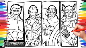 In movies, they meet for the first time in the movie captan america : Avengers Drawing Coloring Iron Man Thor Hulk Captain America Coloring Pages For Kids Youtube