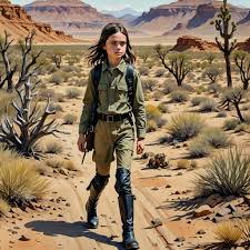 Dafne Keen in a safari suit and black leather knee... - AI Art