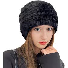 Amazon.com: 100% Rex Rabbit Knit Fur Hat con Flor