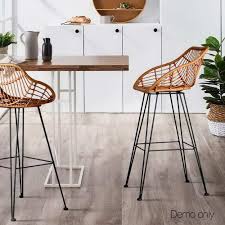 Artiss Set Of 2 Pe Wicker Bar Stools Online Only Natural Matt Blatt Rattan Bar Stools Wicker Bar Stools Bar Stool Chairs