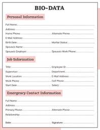 Collection of biodata form format for job application free., image source. Biodata Format For Job Photoadking