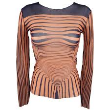 Jean Paul Gaultier Size M Navy And Peach Mesh Spring 1996 Body Pullover Fashion Fashion Inspo Clothes