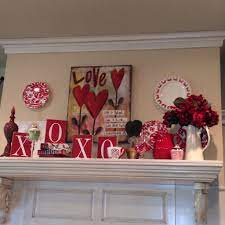 My Kitchen Valentine Mantle Diy Valentines Decorations Valentine Decorations Valentines Mantle