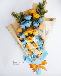 Buket bunga flanel, natar, lampung, indonesia. Blue Orange Lovenia Bouquet Such Youthfull Color Combination Bunga Flanel Jogja Visit Us On Instagram Lovenia Florist Kreatif Bunga Kain Buket Bunga