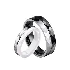 Tungsten And Ceramic Couple Black And White Rings Simple And Fashion Style Black And White Rings White Gold Engagement Rings Vintage Unique Diamond Rings