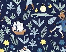 Peter Pan Awfully Big Adventure Sarah Jane Michael Miller Fabrics Captain Hook Smee Quilt Fabric Navy Blue K Disney Fabric Michael Miller Fabric Blue Kids Room