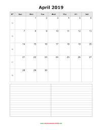 Kalender for april måned 2019 med ukenummer, helligdager, flaggdager og merkedager. Blank Calendar For April 2019