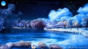 Blue Lake At Night Wallpaper Hd Theme For Desktop Background 1366x768 Wallpaper Teahub Io
