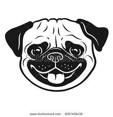 Pug Dog Black And White Hand Drawn Cartoon Portrait Funny Happy Smiling Pug Face Dogs Pets Themed Design Element Icon Logo Pug Art Pug Art Print Pug Dog