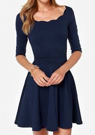 Dark Blue Plain Draped Wavy Edge Boat Neck Elbow Sleeve Dress Mini Dresses Dresses Fashion Cute Dresses Pretty Dresses