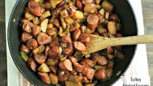 Butterball turkey sausage tastes hearty, has a great smokey flavor, and is on the healthier side when compared to other sausages. Easy Dinner Turkey Smoked Sausage Skillet Dash Of Evans