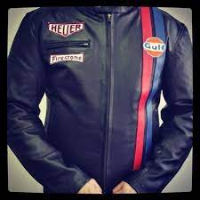 Black Leather Jacket Gulf Red Blue Striped Racing Vintage Leadstyle Motorbike Biker Red Leather Jacket Men Leather Jacket Men Celebrity Jackets