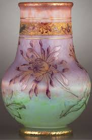 Daum Freres Vase Etched With Flora Patterned In Polychrome And Gilt On Shaded Opalescent Ground Circa 1900 Marks Pai Art Deco Glass Glass Sculpture Glass Art