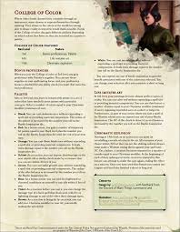 College Of Color A Non Musical Bard For Those Who Prefer The Brush To The Lute V2 Unearthedarcana Bard Dnd Classes Dnd 5e Homebrew
