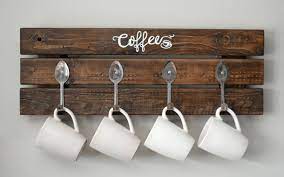 Coffee Mug Rack With Spoon Hooks Coffee Cup Holder Farmhouse Kitchen Decor Rustic Coffee Rack Coffee Bar Shelf Coffee Station Shelf Coffee Cup Holder Diy Coffee Mug Holder Coffee Cups Diy