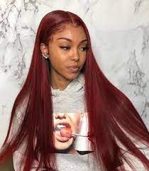 99j Straight Curly 13x4 Lace Front Wig Pre Pluck Hairline 100 Human Hair Wig Hairstyles Hair Styles Burgundy Hair