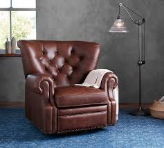 Gtplayer gaming chair with footrest ergonomic massage office chair adjustable swivel leather high back computer desk chair with headrest and massager lumbar support black 4.4 out of 5 stars 5,605 $139.99 $ 139. Lansing Leather Swivel Recliner Chair Pottery Barn