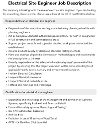 Electrical Site Engineer Job Description | Velvet Jobs